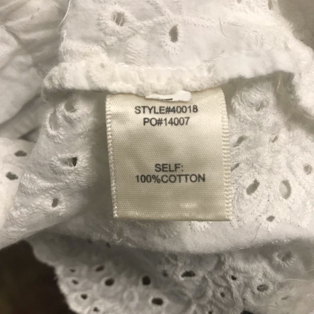 Eyelet Scalloped Sleeve Drawstring Waist Keyhole Back Popover Top Blouse S - Picture 10 of 10